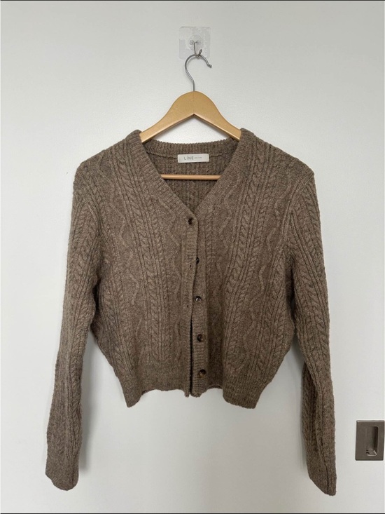 Korea Sweaters - Brown taupe cable knit cardigan